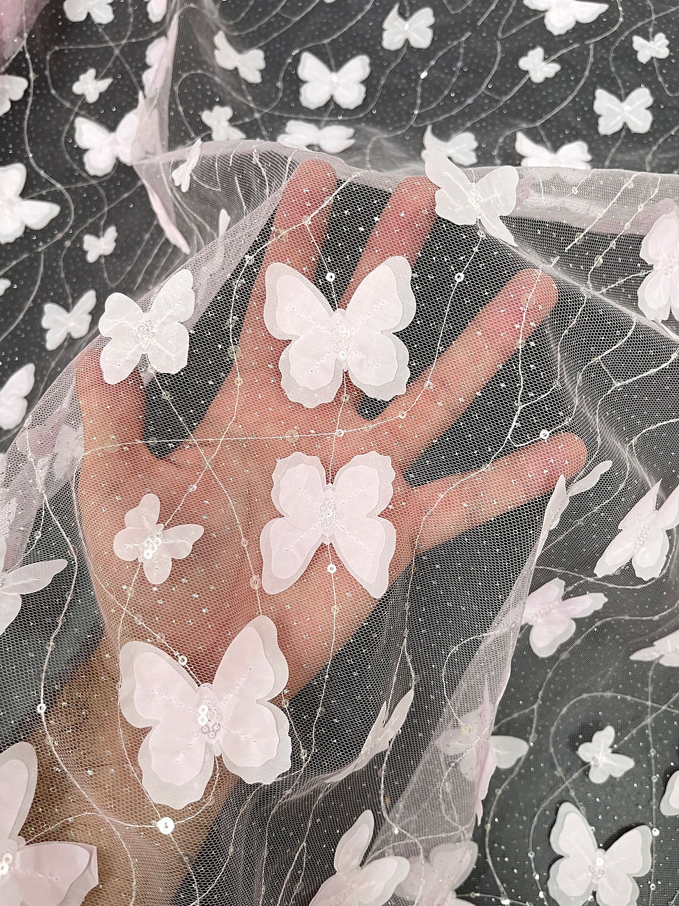 Miniatura: TUL BORDADO CON MARIPOSAS Y GLITTER ROSA