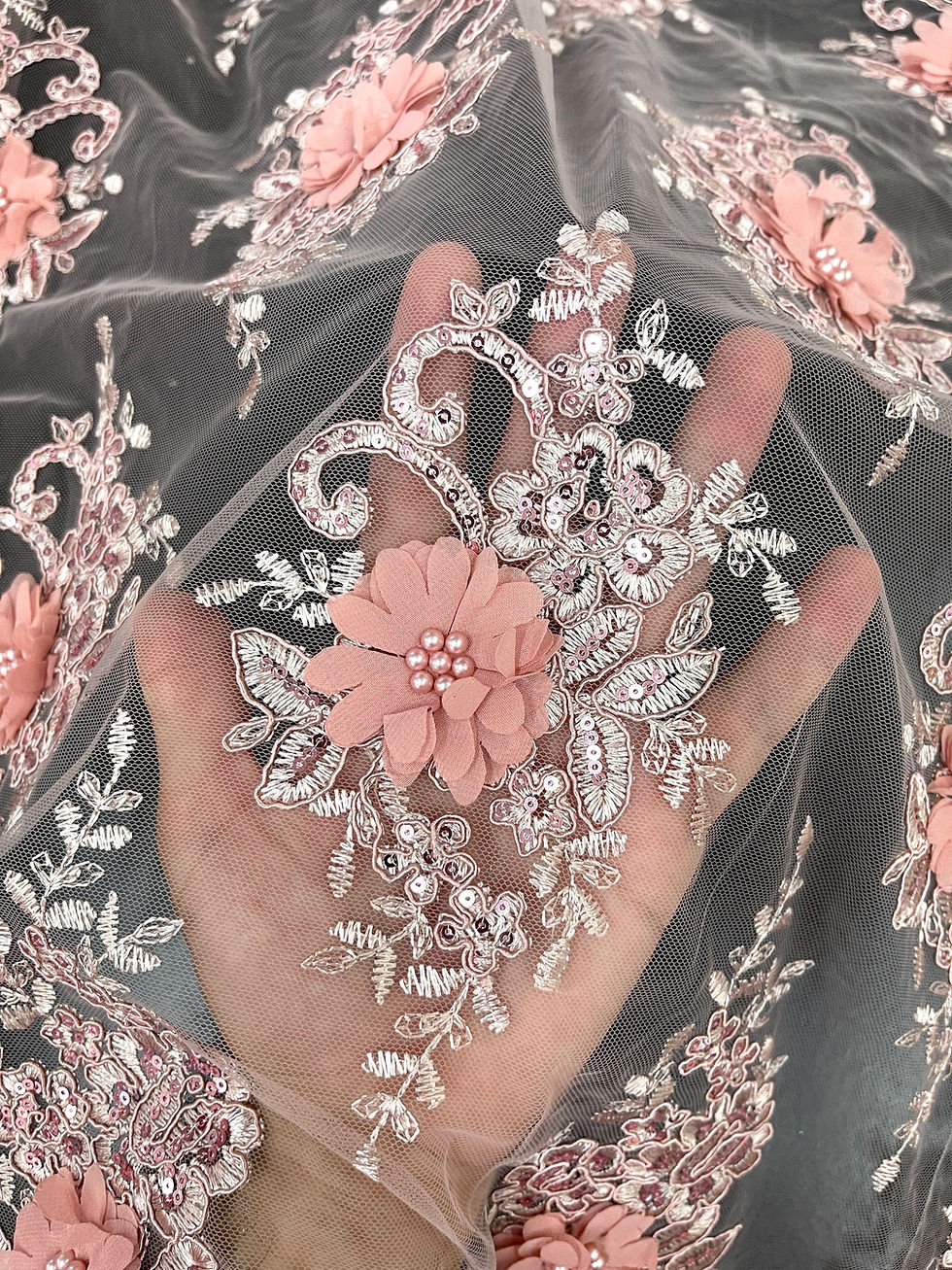 Miniatura: TUL BORDADO 3D ROSA VIEJO