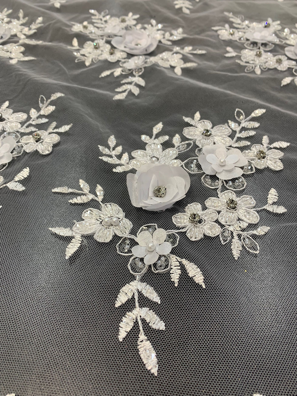Miniatura: TUL BORDADO FLORES 3D BLANCO 