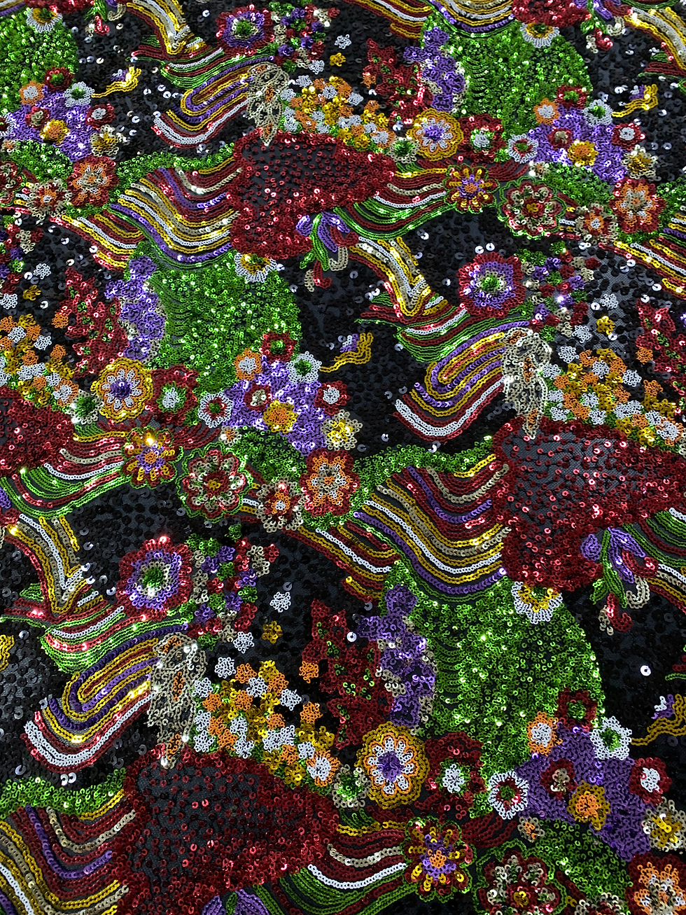 Miniatura: TUL BORDADO NEGRO C/ LENTEJUELA MULTICOLOR 