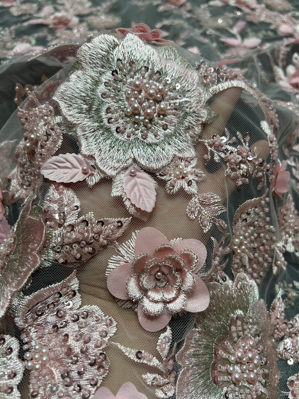 Miniatura: TUL BORDADO 3D ROSA PASTEL