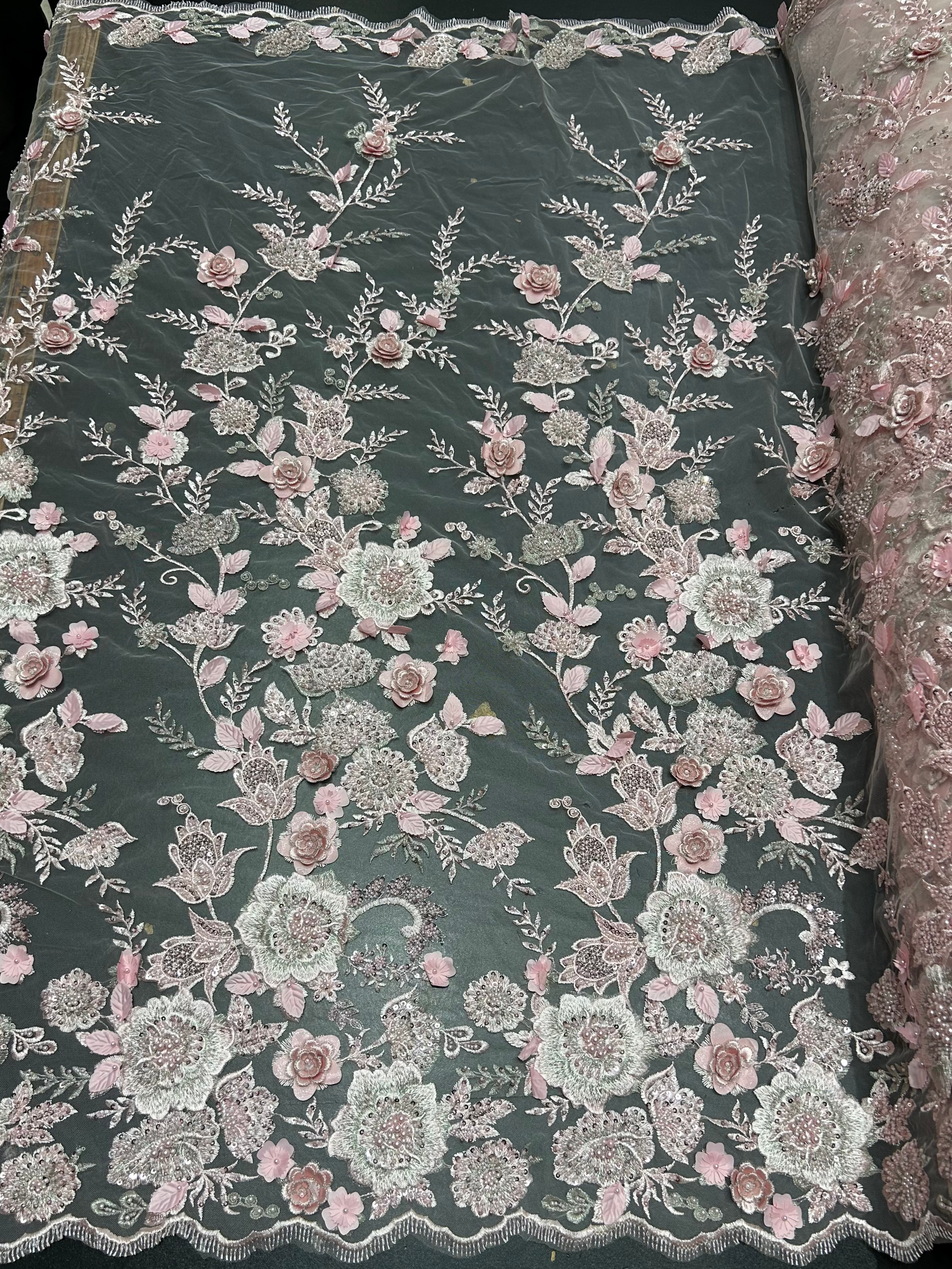 TUL BORDADO 3D ROSA PASTEL