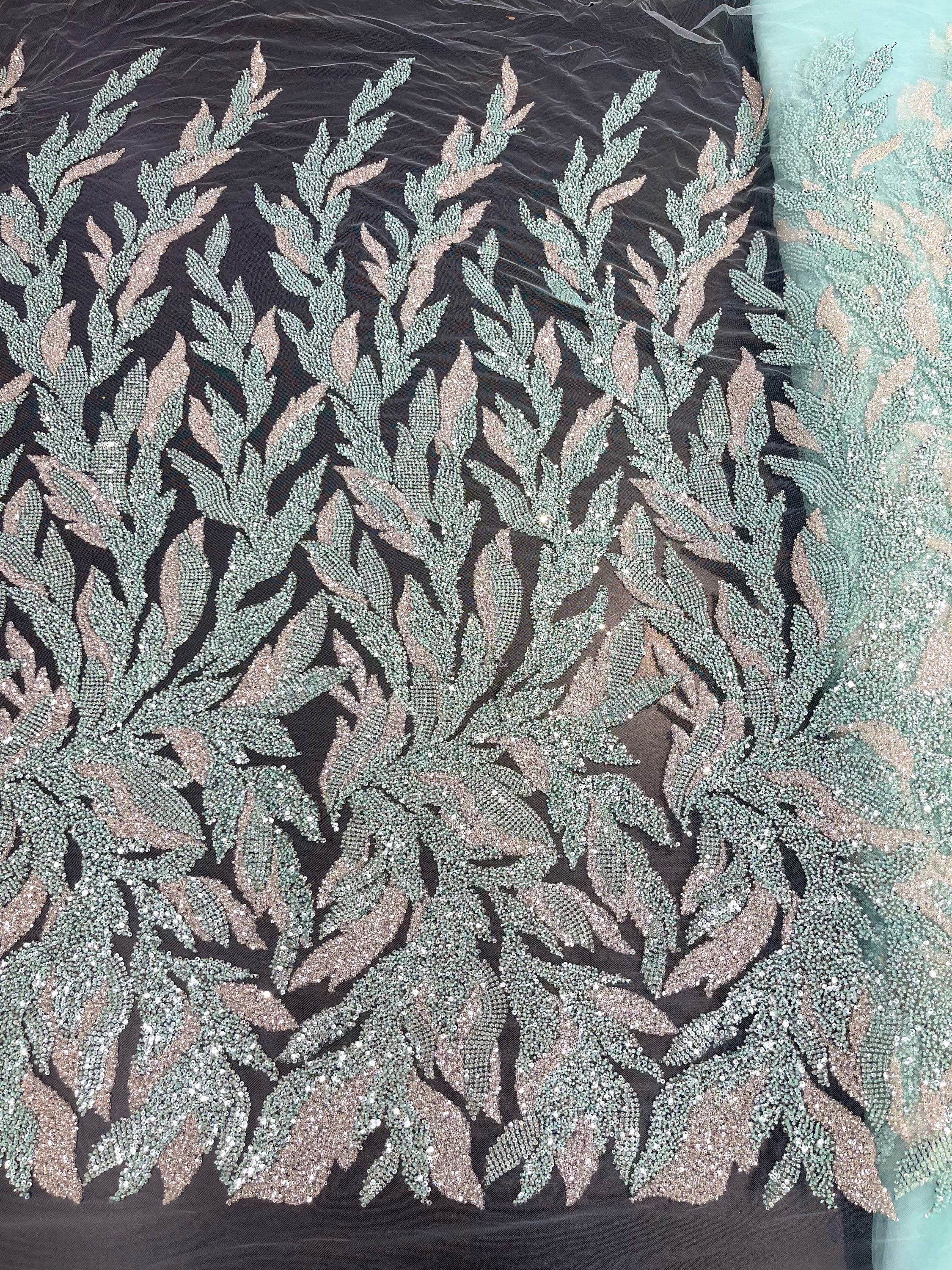 TUL BORDADO AZUL CON BLANCO