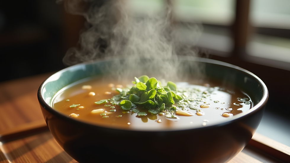 Close-up view of a steaming bowl of traditional Chinese herbal soup