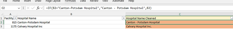 Fixing the spacing issue between 'Canton' and 'Potsdam' with IF statement.