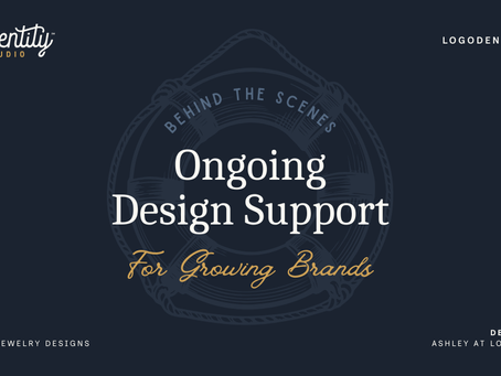 Graphic reading “Ongoing Design Support for Growing Brands,” featuring Logodentity Studio branding