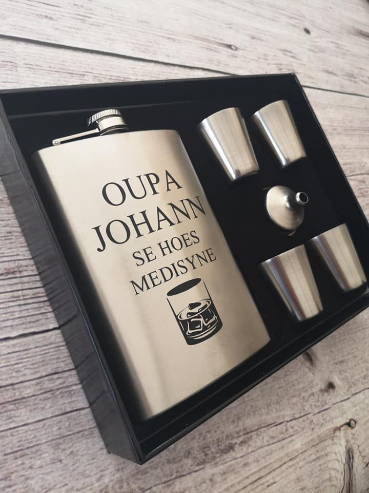 Thumbnail: Personalised Stainless Steel Flask & Shot glass set