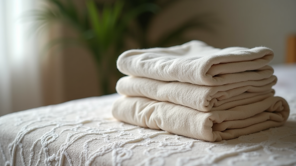 Close-up view of folded comfortable clothing suitable for Thai massage