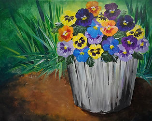 acrylic painting of pansy flowers