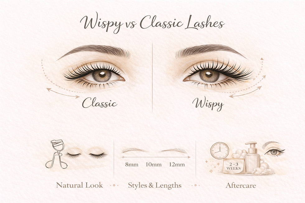 Wispy vs Classic Lashes: Natural Look, Styles, Lengths, Retention & Aftercare