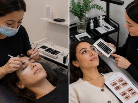 A split-style salon image compares a basic lash appointment with a more personalised premium natural lash extension service.