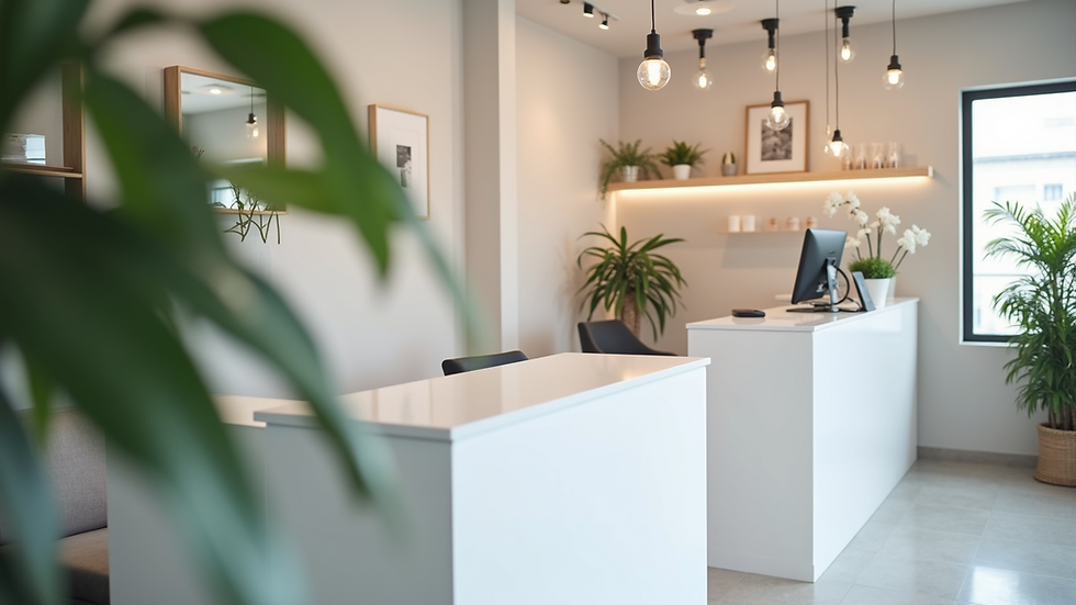 Eye-level view of a modern aesthetic clinic reception area
