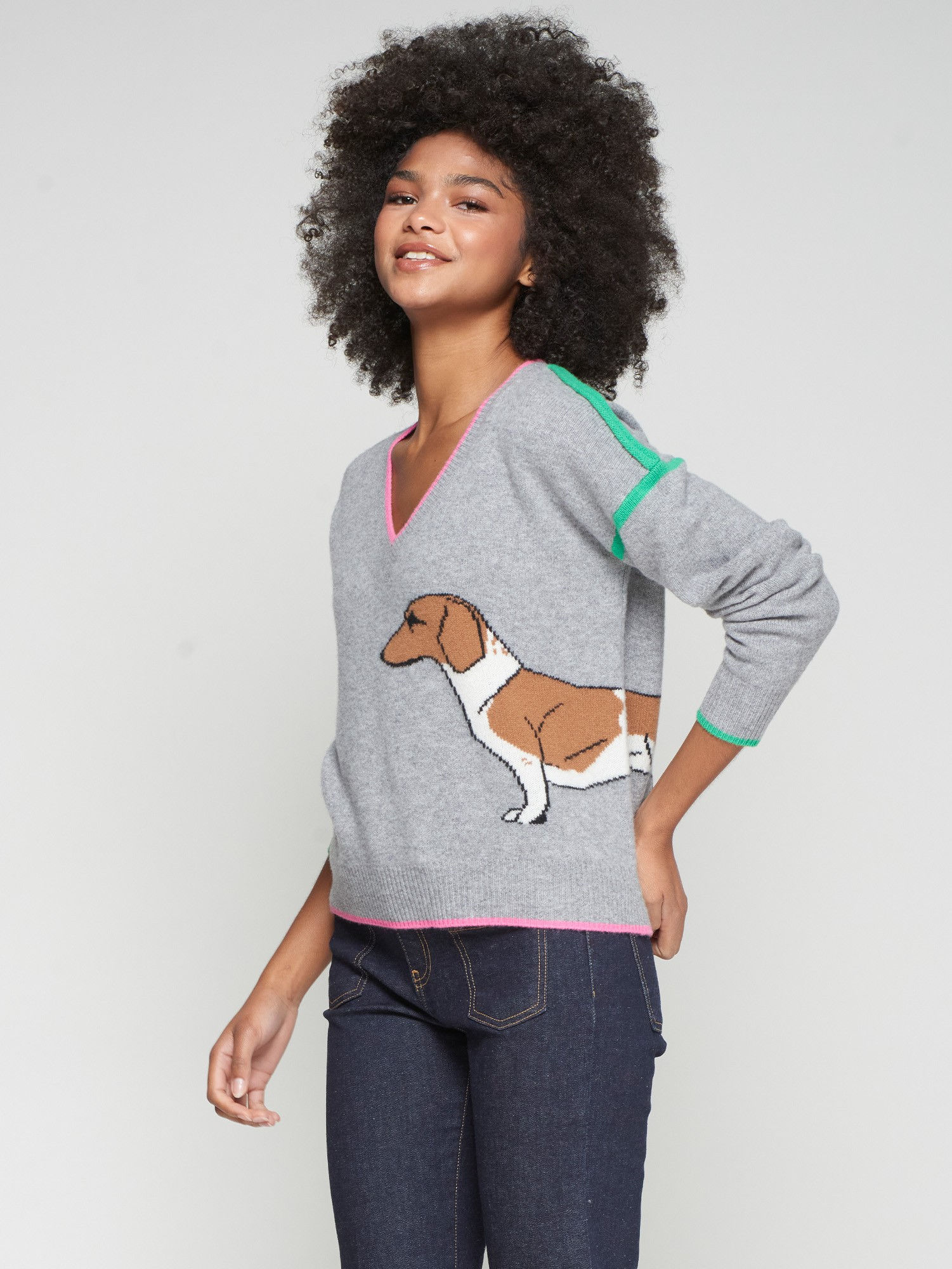 Grey Dachshund Intarsia Sweater