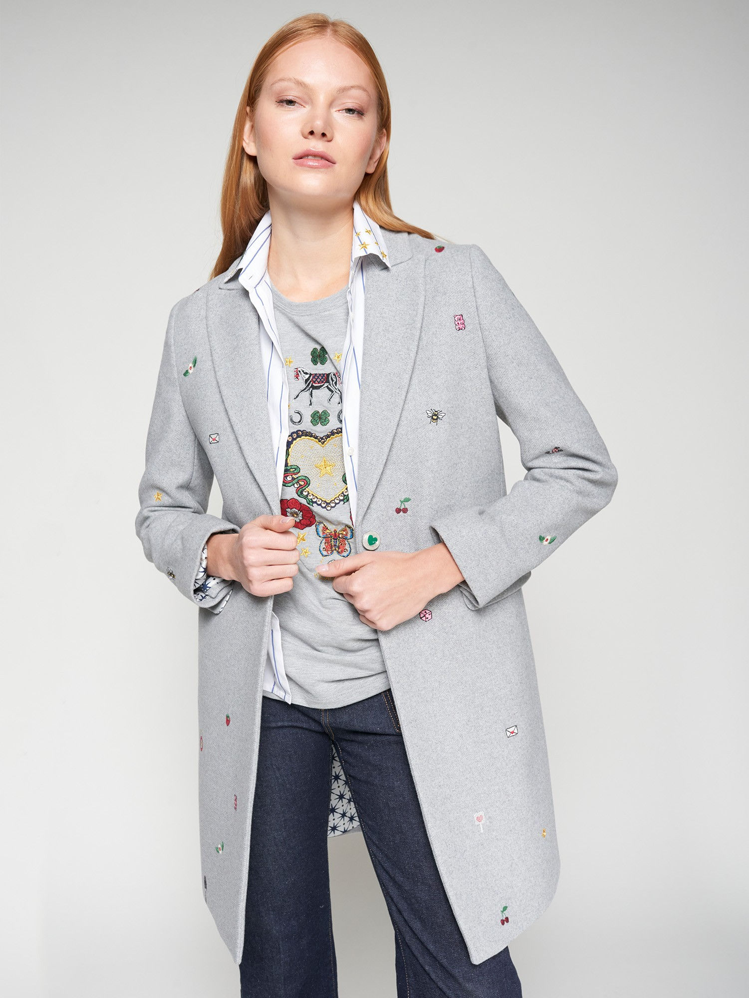 Grey Coat With Embroidery
