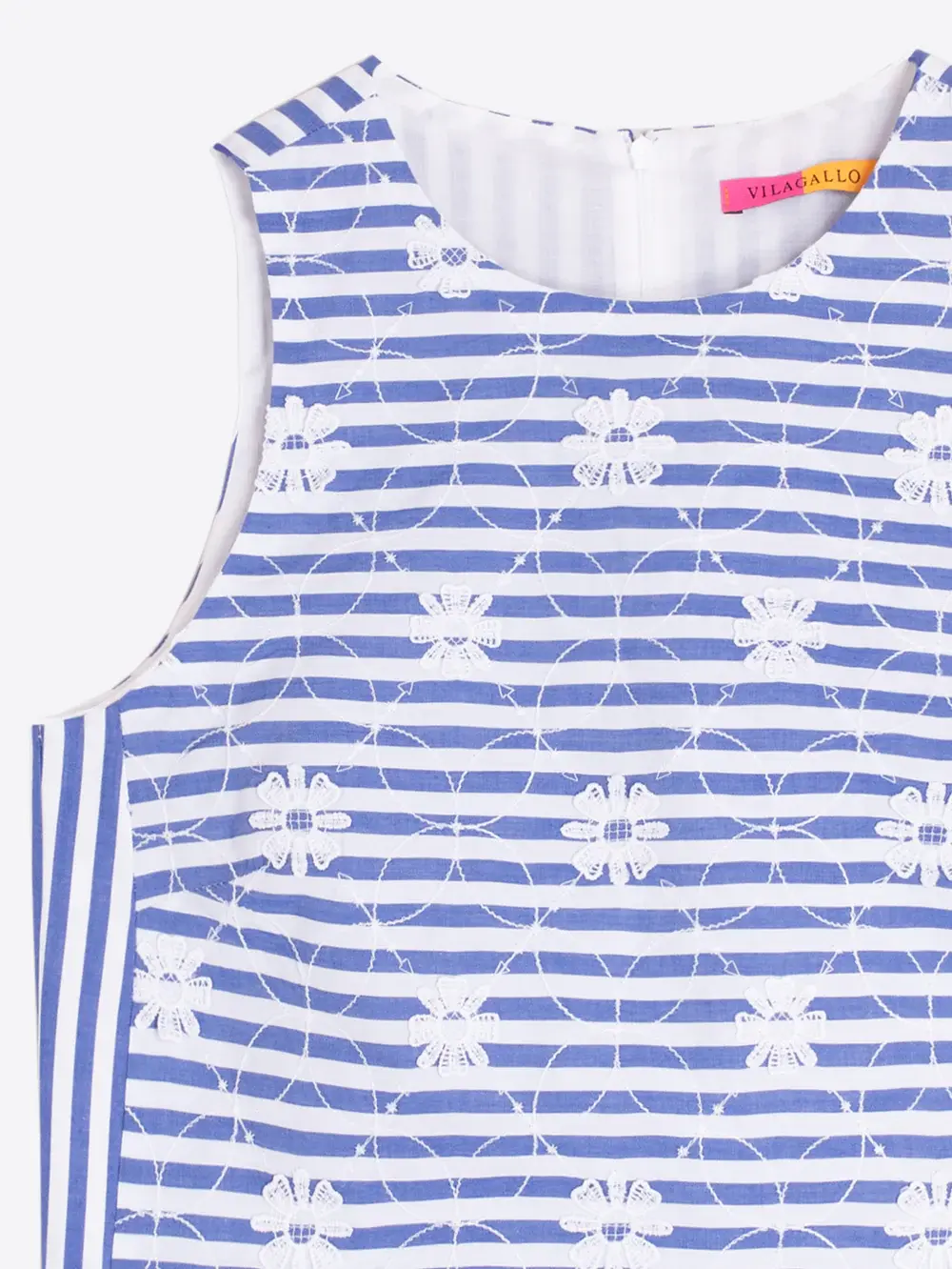 Striped Blue Floral Embroidery Top