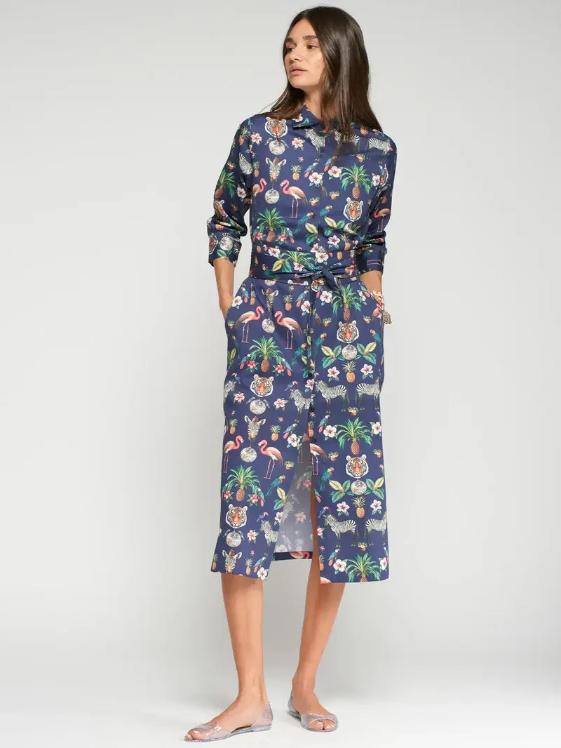 Tina Disco Jungley Print Shirt Dress