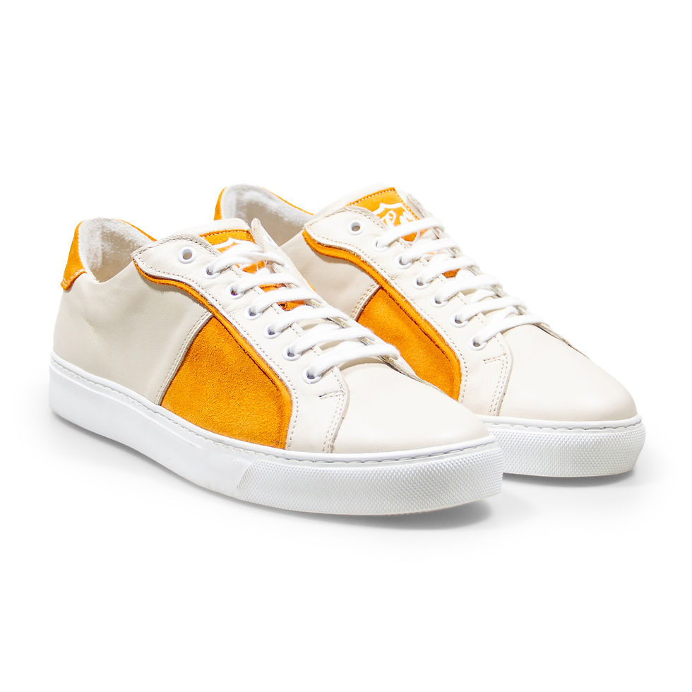الصورة المصغرة: Italian Leather Sneaker, Cream & Orange Suede