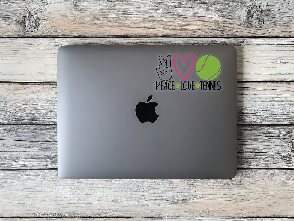 Thumbnail: Laptop with peace sign, love, tennis, and a tennis ball sticker.