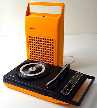 portable 70s orange record player