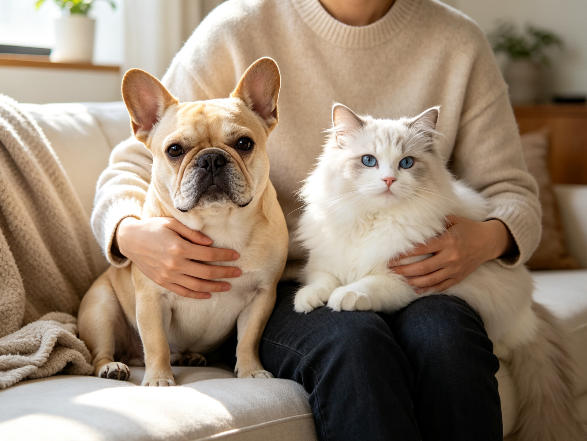 Golden-hour owner and companion