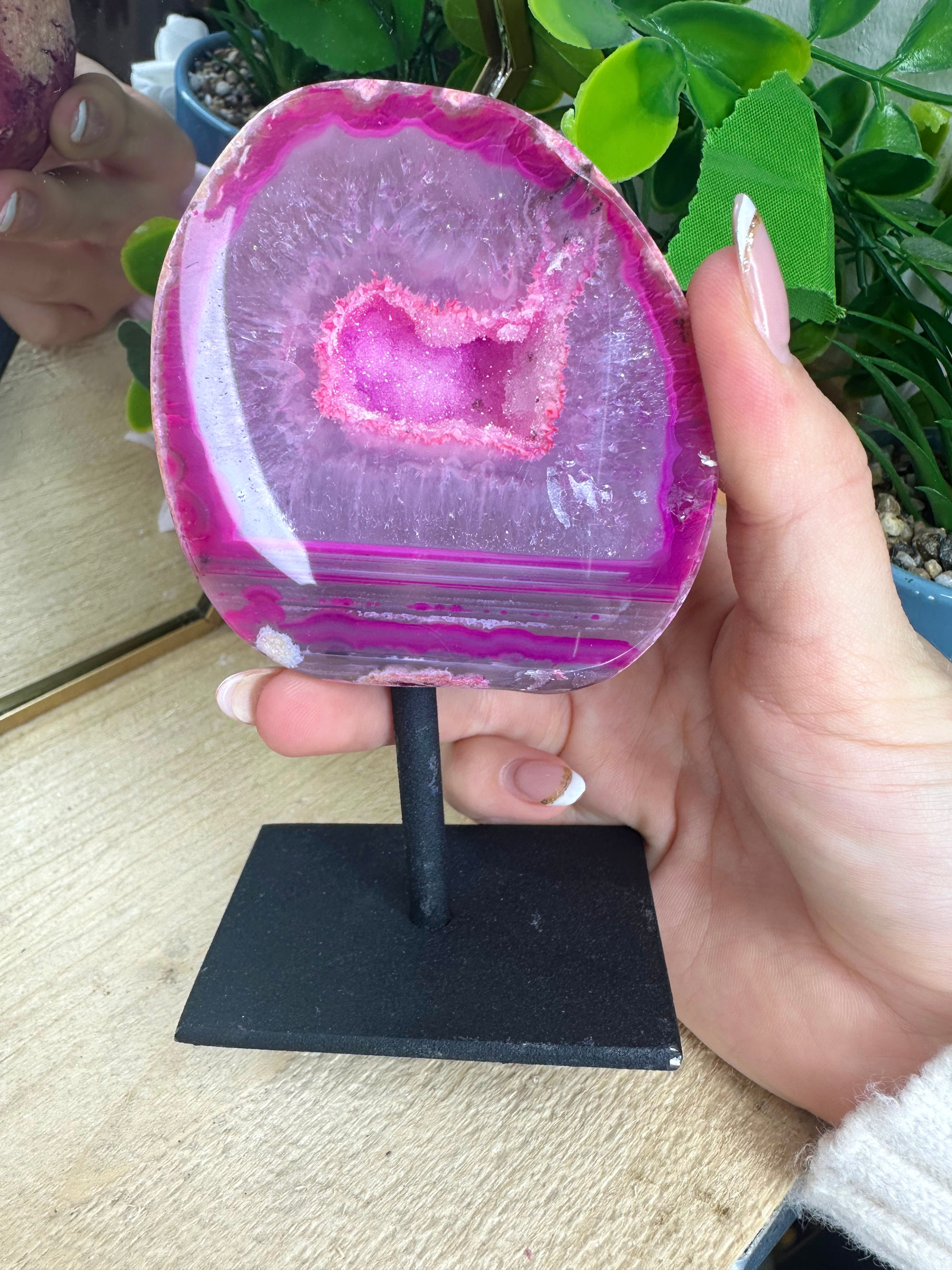 Dyed Agate Geode on a stand