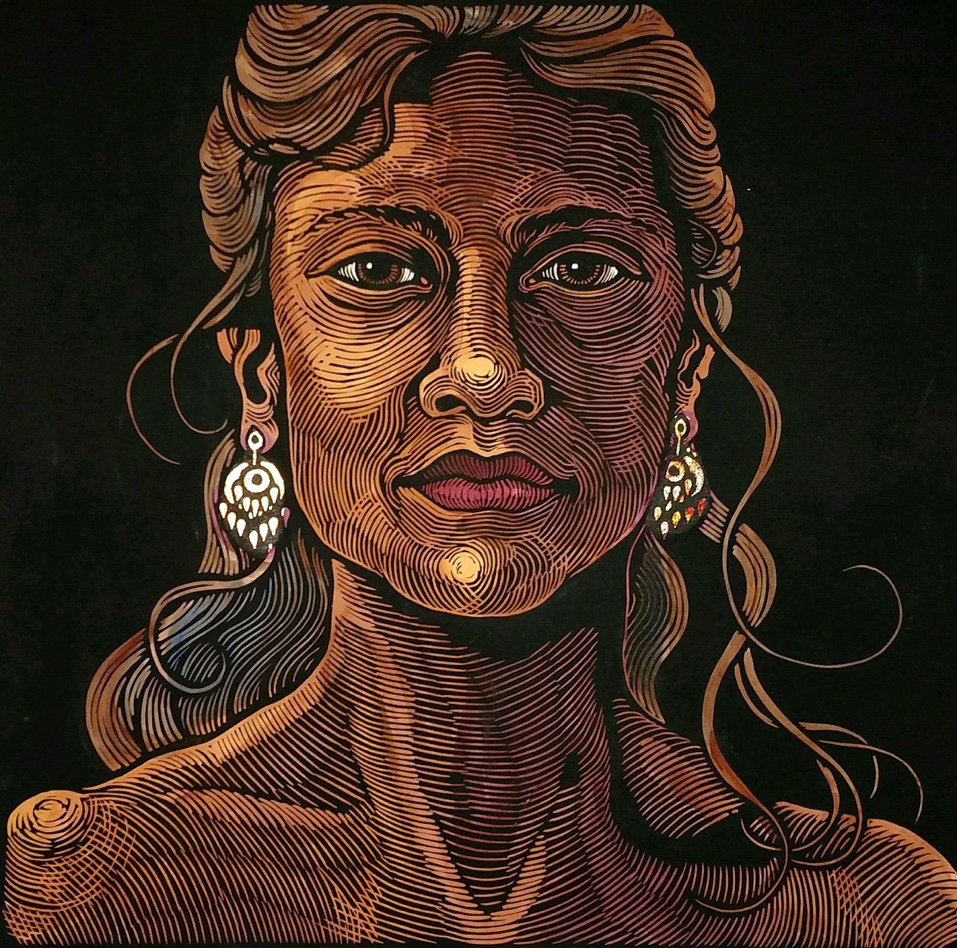 "One World - Woman w Gold Earrings"