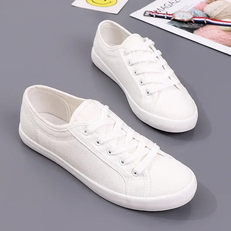 Thumbnail: Unisex White Canvas Shoes Casual Summer Vulcanized Shoes