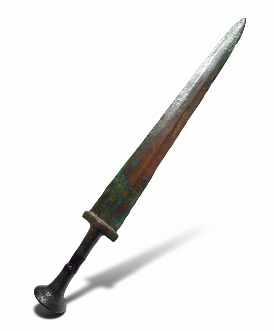 Ancient Bronze Luristan sword with early iron age embellisment