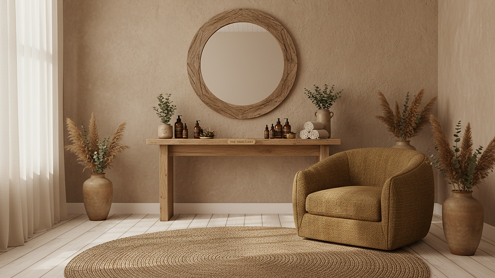 Eye-level view of a serene beauty salon interior with soft lighting and elegant decor