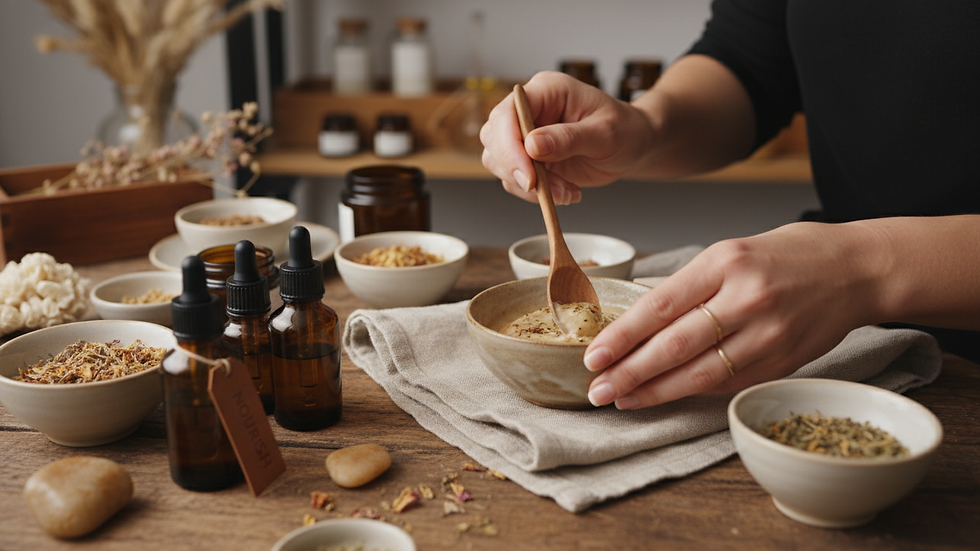 Close-up view of a beauty therapist preparing personalised skincare products