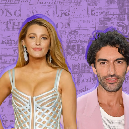 a graphic featuring Blake Lively and Justin Baldoni