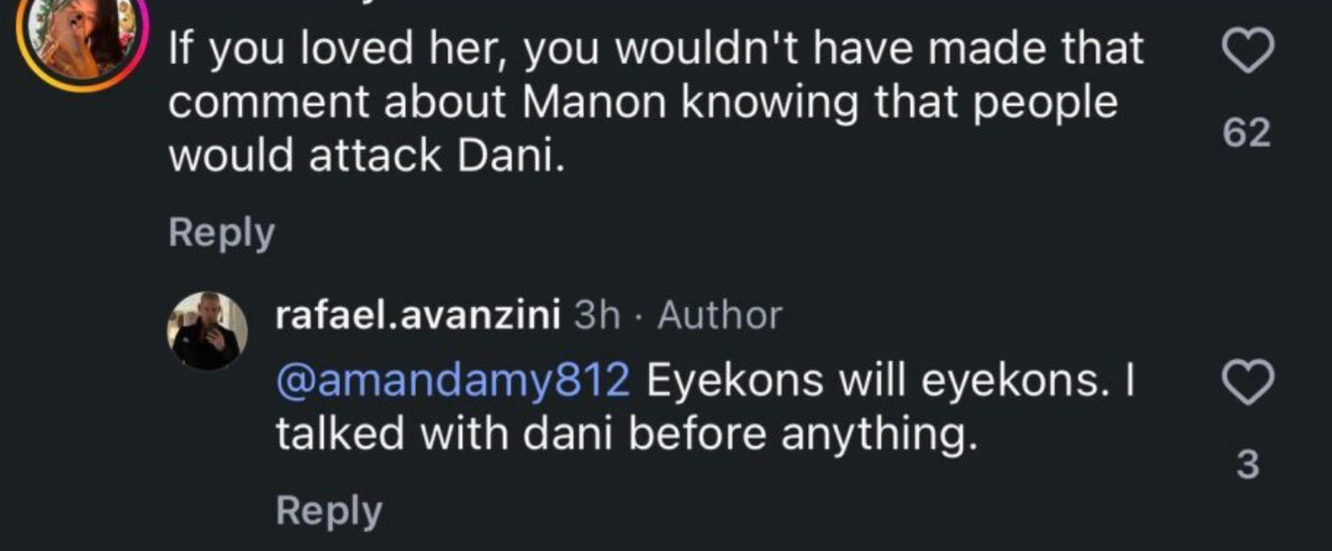 Rafael Avanzini responds to IG comment