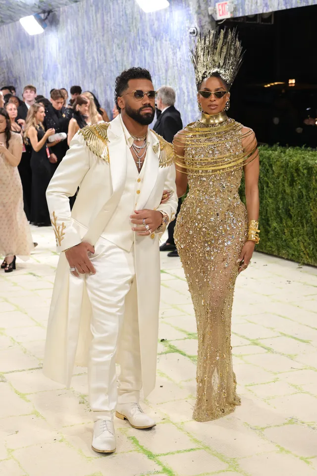 Russell Wilson in Brandon Blackwood, Ciara in Celia Kritharioti [Photo Courtesy: Getty Images]