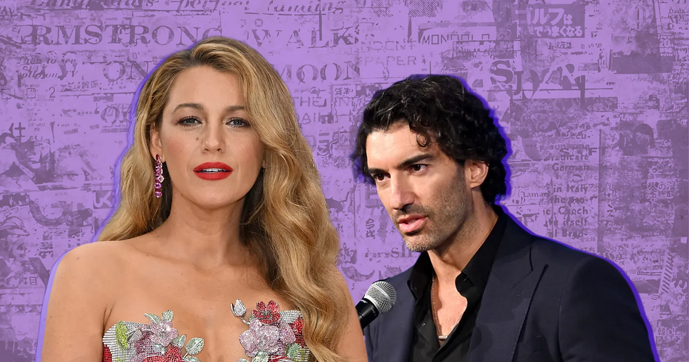a graphic featuring Blake Lively and Justin Baldoni