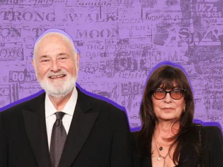 a graphic featuring Rob and Michele Reiner