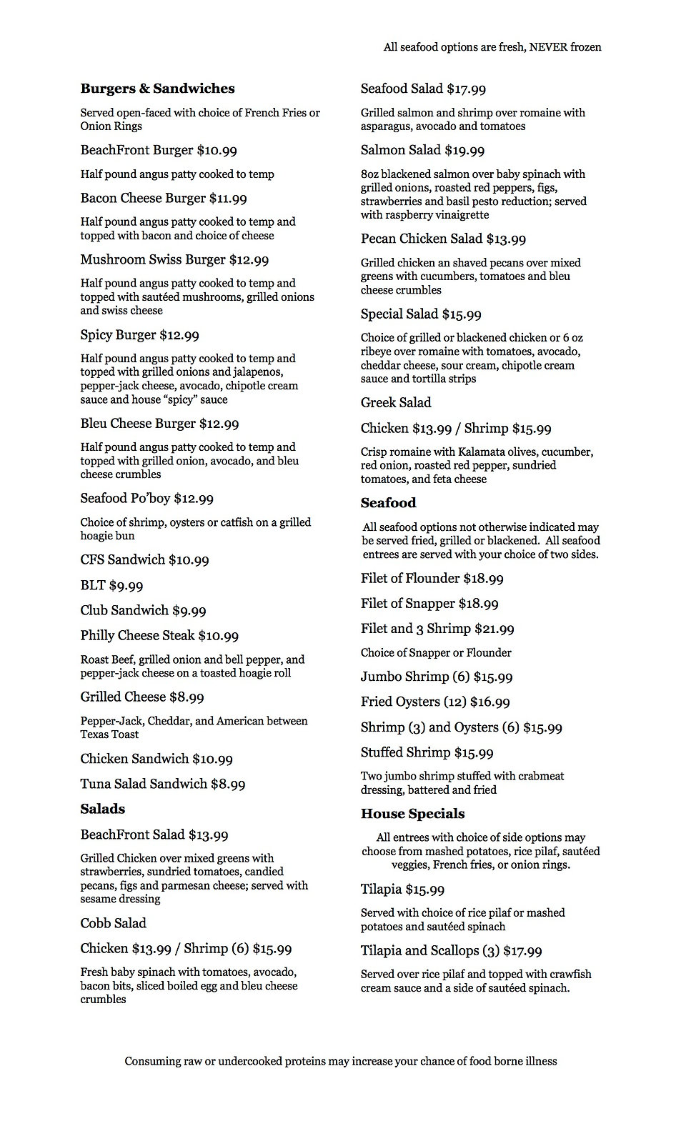 Menu beachfrontdeckbar