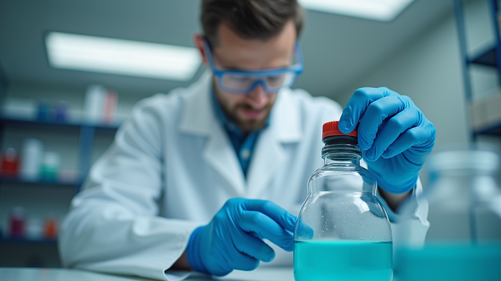 Eye-level view of a technician calibrating a pH meter in a laboratory