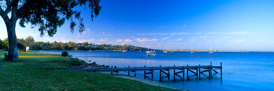 Jetty and boats at Dawesville, Mandurah, Western Australia
