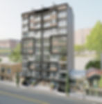 Render de la fachada moderna de Oasis Apartamentos en Niquía Bello Antioquia, proyecto residencial sobre planos.