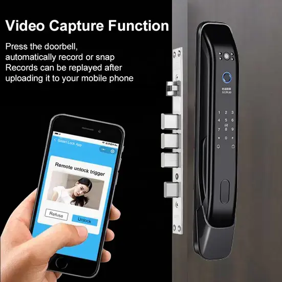 High Security Fully Automatic Biometric Fingerprint NFC Alarm Scanner Smart Door Lock With Camera