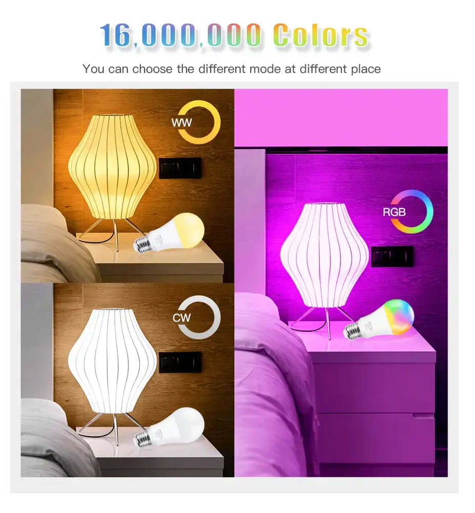 Thumbnail: Tuya wifi smart led bulb white warm colors RGB remote control mobile app alexa google assist smart life