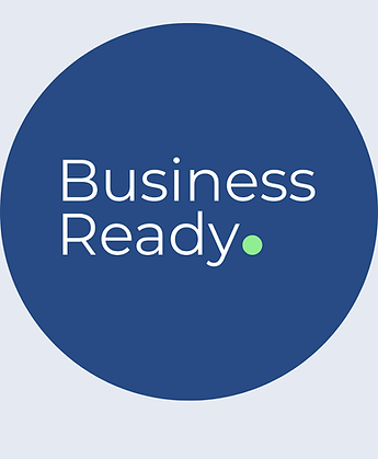Logo Business Ready Bianco su fondo Blu con pallino verde