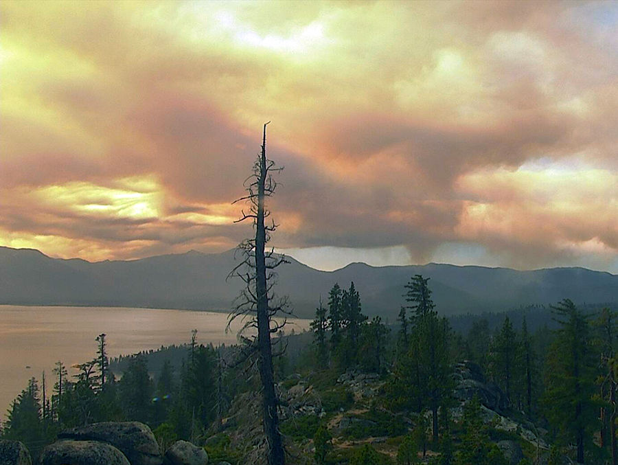 Wildfire smoke from the Caldor Fire over Lake Tahoe