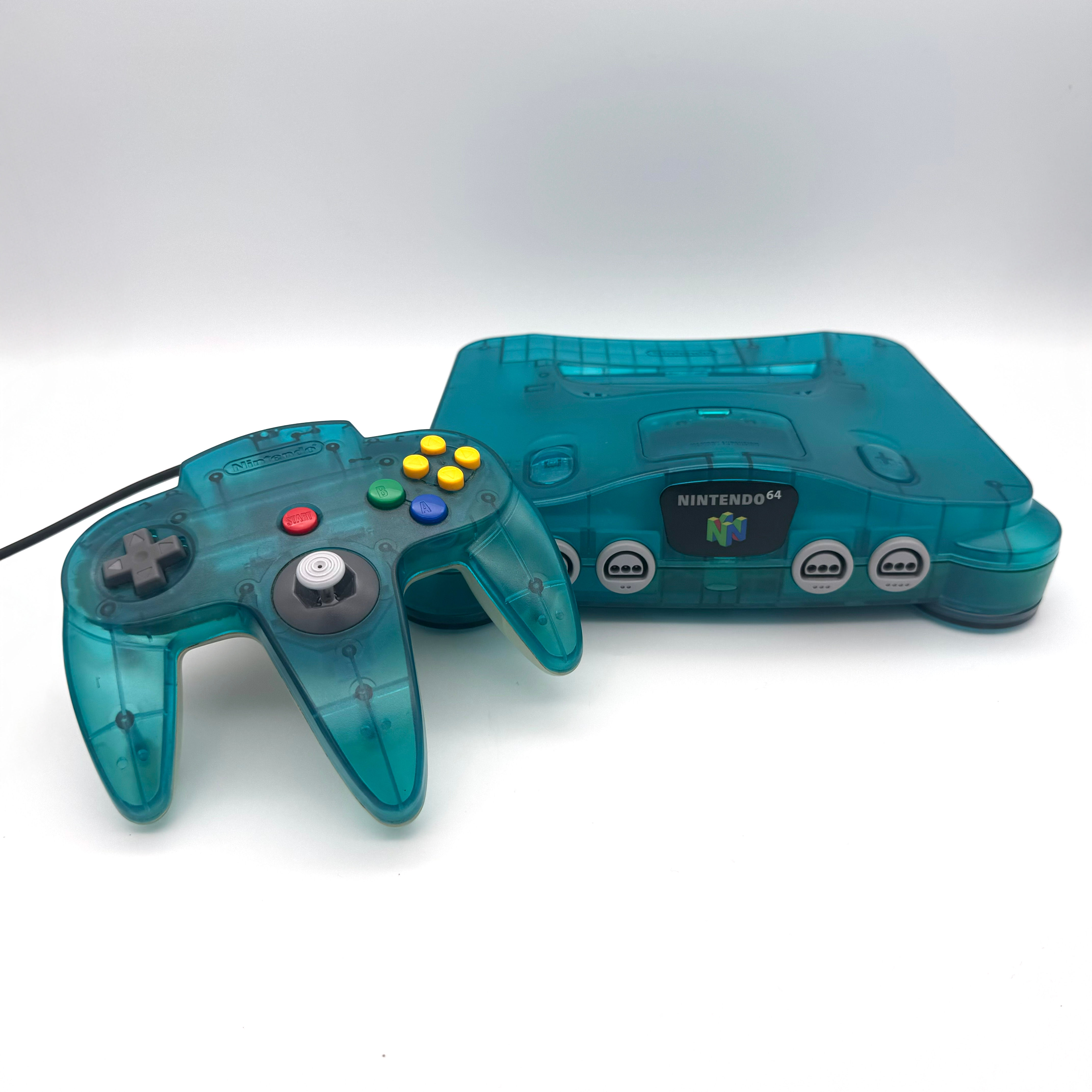 Nintendo 64 Ice Blue console and controller front view