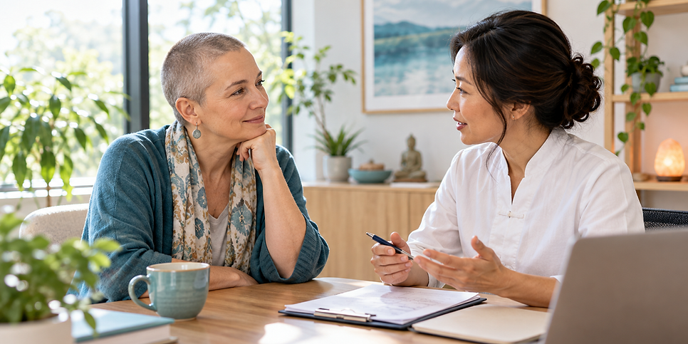 Patient and practitioner discussing supportive care during chemotherapy