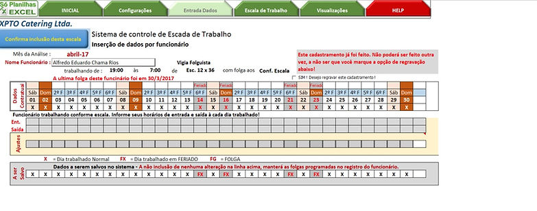 Escala de Trabalho - Entrada Dados
