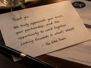Handwritten thank-you note on a desk with a pen, symbolizing appreciation, trust, and relationship-building in business