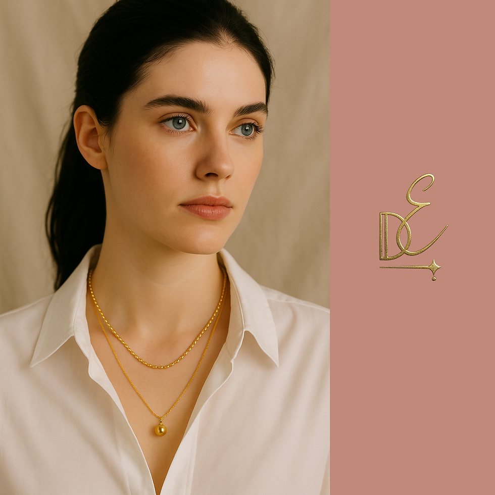 Thumbnail: Stainless Steel Double Layer Necklace – Gold Drop Beads, Water Resistant