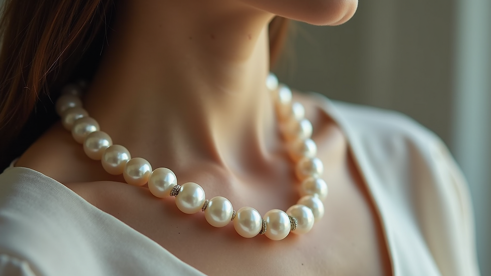 Close-up view of baroque pearl necklace