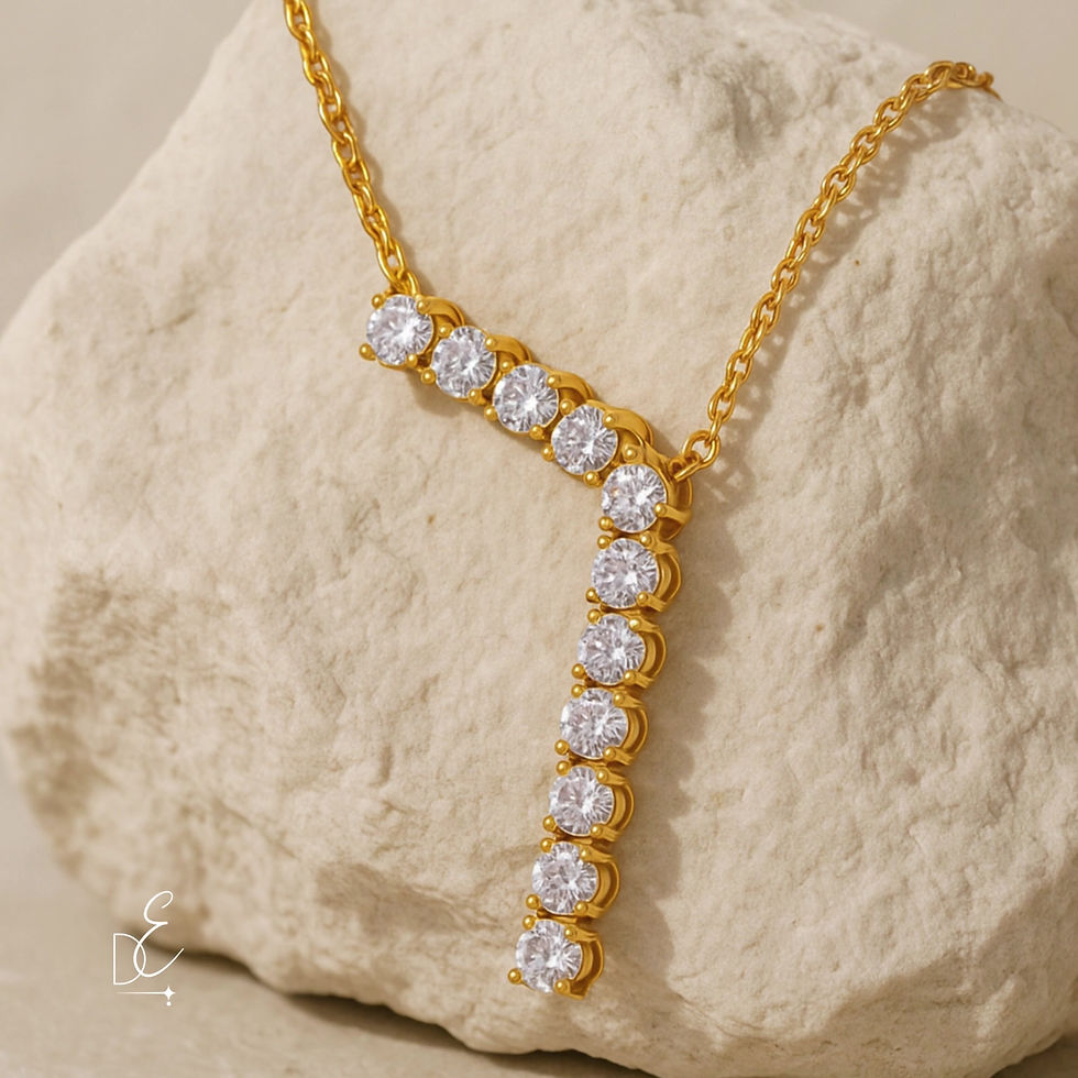 Thumbnail: Shiny Gold Y Necklace with Cubic Zirconia | 18K PVD Plated